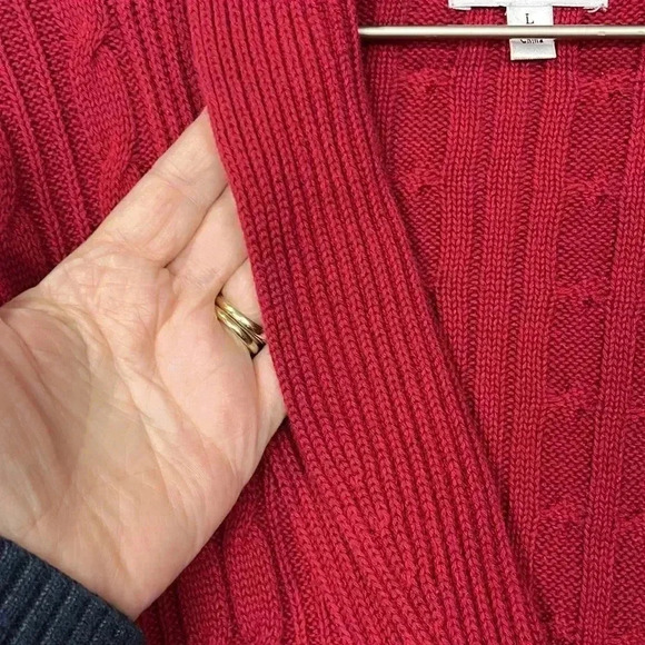 Croft & Barrow Womens Cardigan Red L Shawl Collar Cable Knit 3 Button Closure - Picture 3 of 14